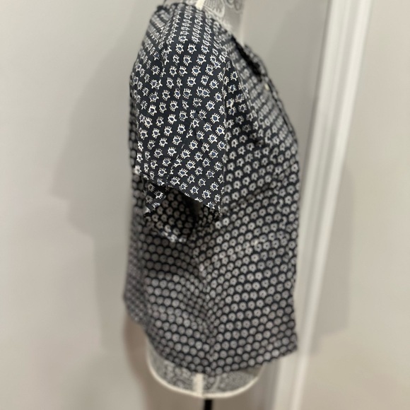 Women L/XL Cotton Boxy Lightweight navy blue Repeat Oval Abstract Pattern Blouse - Picture 14 of 15